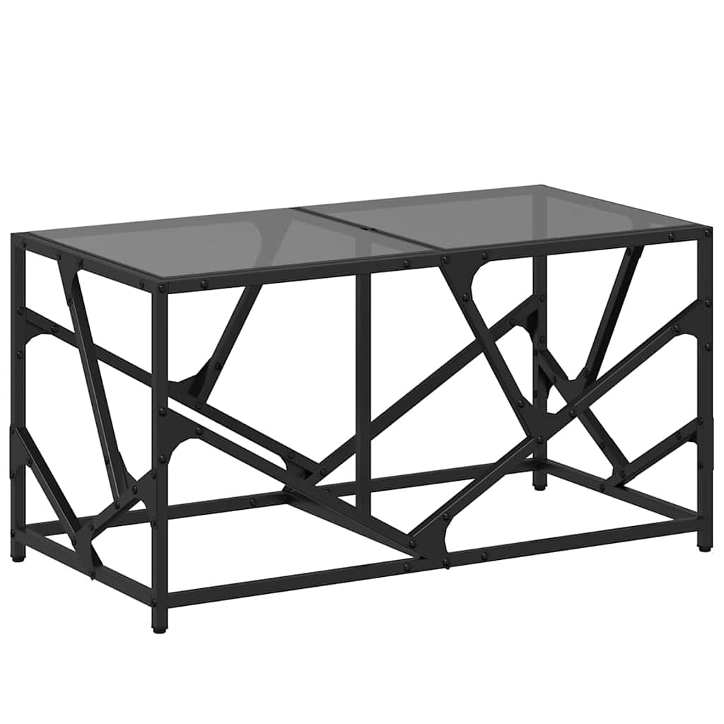 Salontafel met zwart glazen blad 78,5x40x41 cm staal is nu te koop bij PeponiXL, paradijselijk wonen!