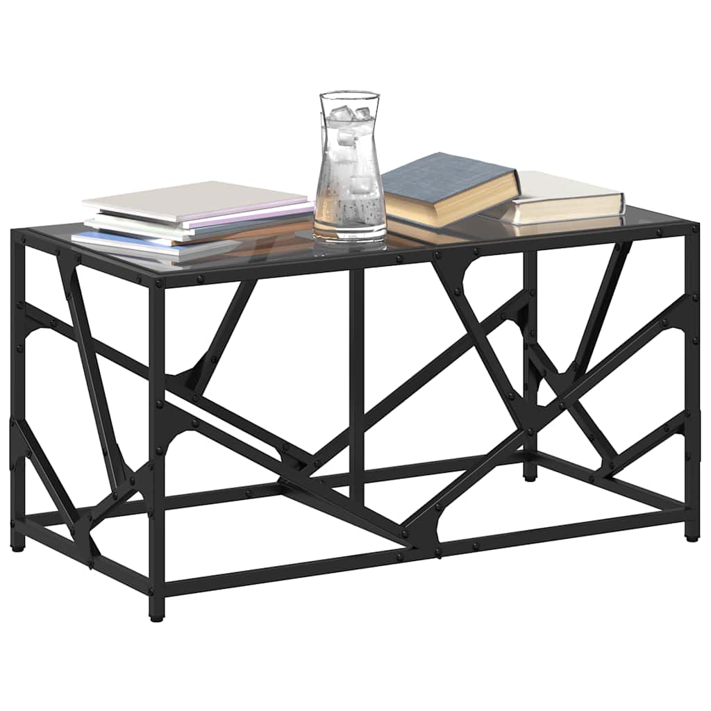 Salontafel met zwart glazen blad 78,5x40x41 cm staal is nu te koop bij PeponiXL, paradijselijk wonen!