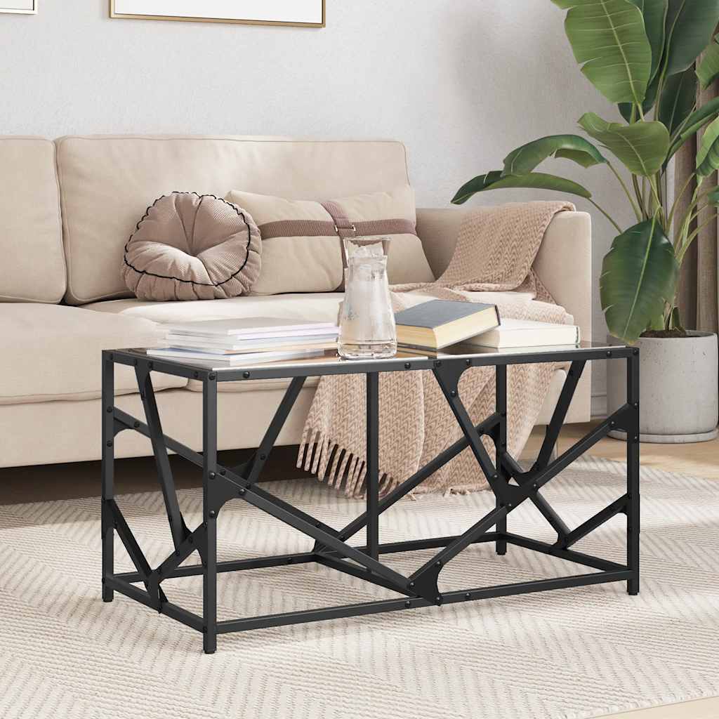 Salontafel met zwart glazen blad 78,5x40x41 cm staal is nu te koop bij PeponiXL, paradijselijk wonen!
