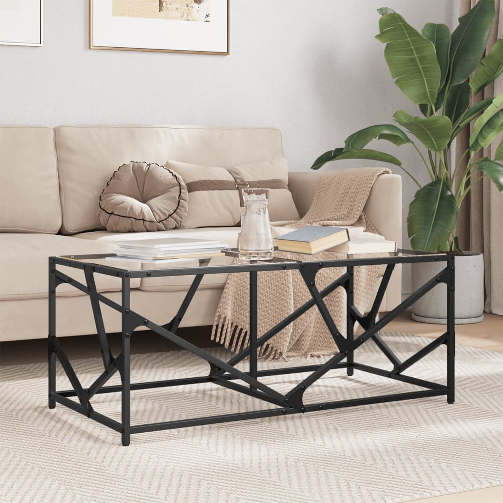 Salontafel met transparant glazen blad 98,5x50x41 cm staal is nu te koop bij PeponiXL, paradijselijk wonen!