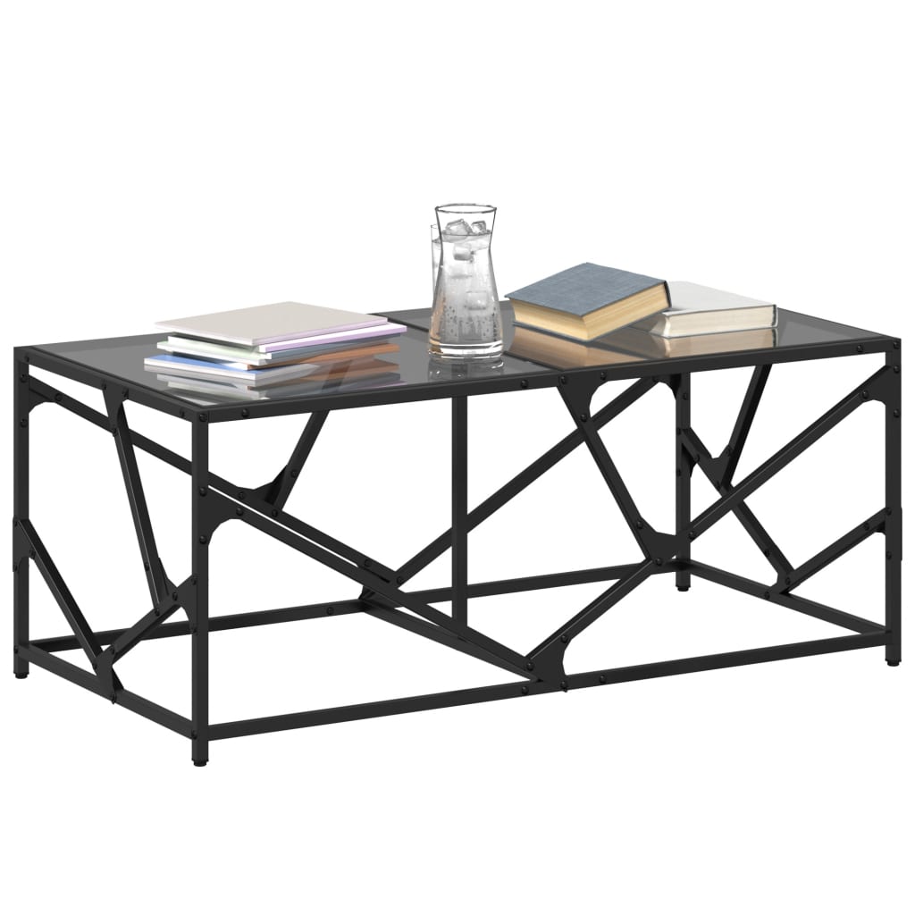 Salontafel met zwart glazen blad 98,5x50x41 cm staal is nu te koop bij PeponiXL, paradijselijk wonen!