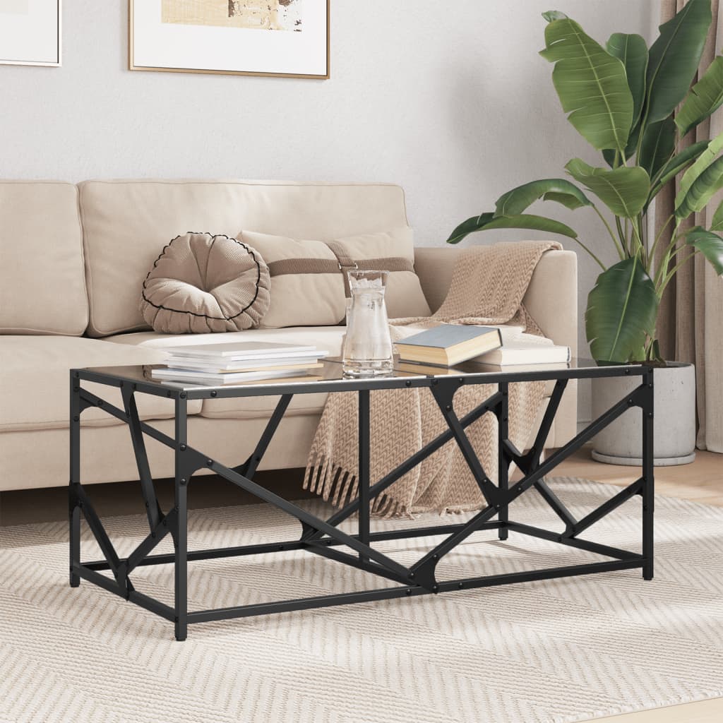 Salontafel met zwart glazen blad 98,5x50x41 cm staal is nu te koop bij PeponiXL, paradijselijk wonen!