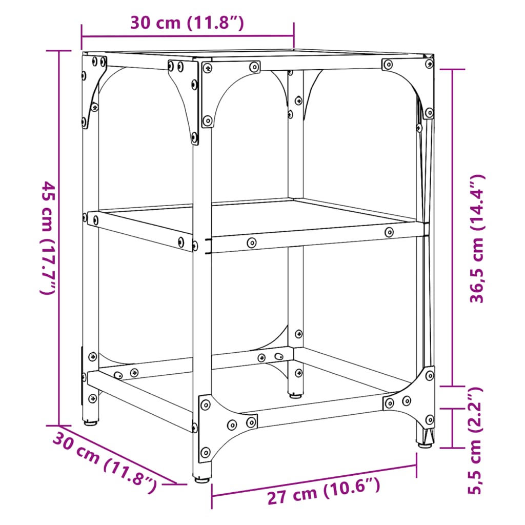 Salontafel met transparant glazen blad 30x30x45 cm staal is nu te koop bij PeponiXL, paradijselijk wonen!