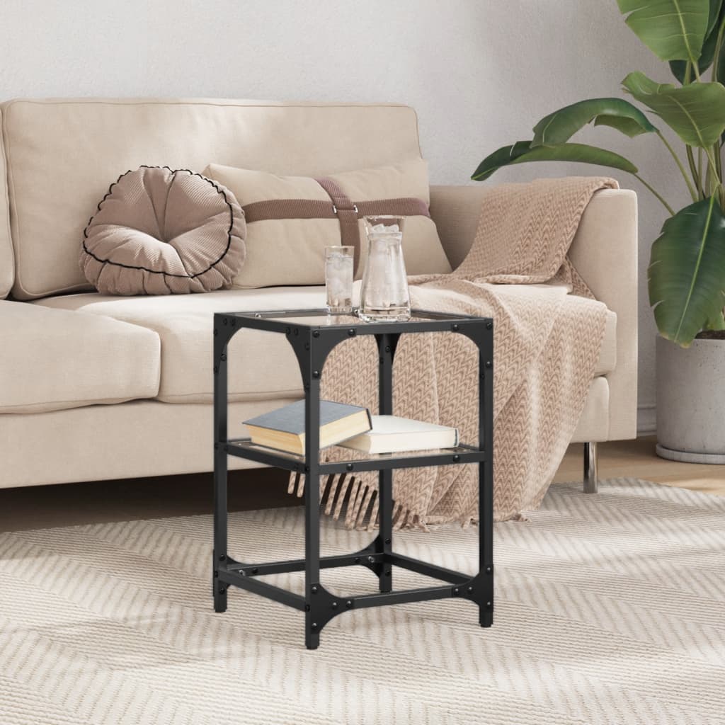 Salontafel met transparant glazen blad 30x30x45 cm staal is nu te koop bij PeponiXL, paradijselijk wonen!
