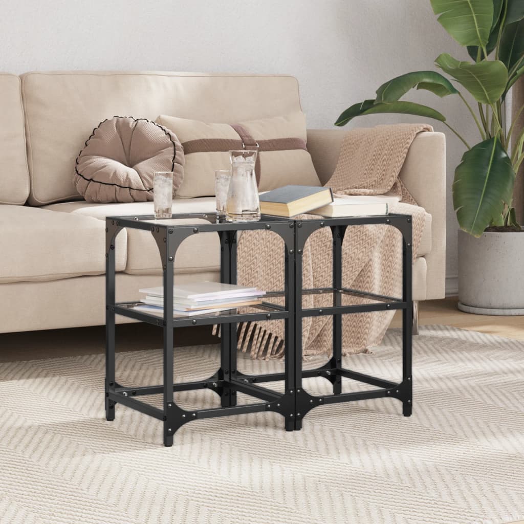 Salontafels 2 st met transparant glazen blad 30x30x45 cm staal is nu te koop bij PeponiXL, paradijselijk wonen!