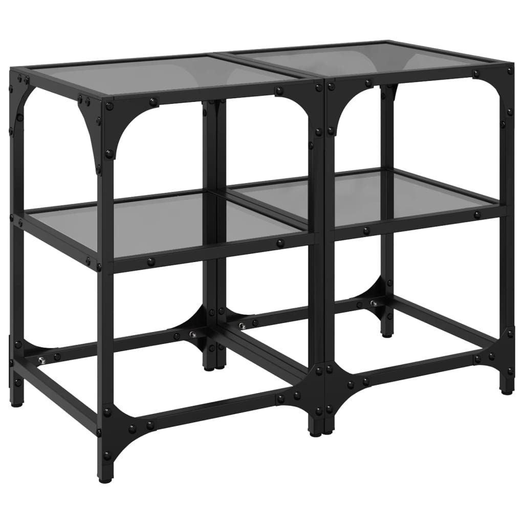 Salontafels 2 st met zwart glazen blad 30x30x45 cm staal is nu te koop bij PeponiXL, paradijselijk wonen!
