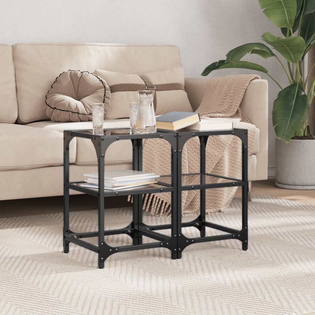 Salontafels 2 st met zwart glazen blad 30x30x45 cm staal is nu te koop bij PeponiXL, paradijselijk wonen!