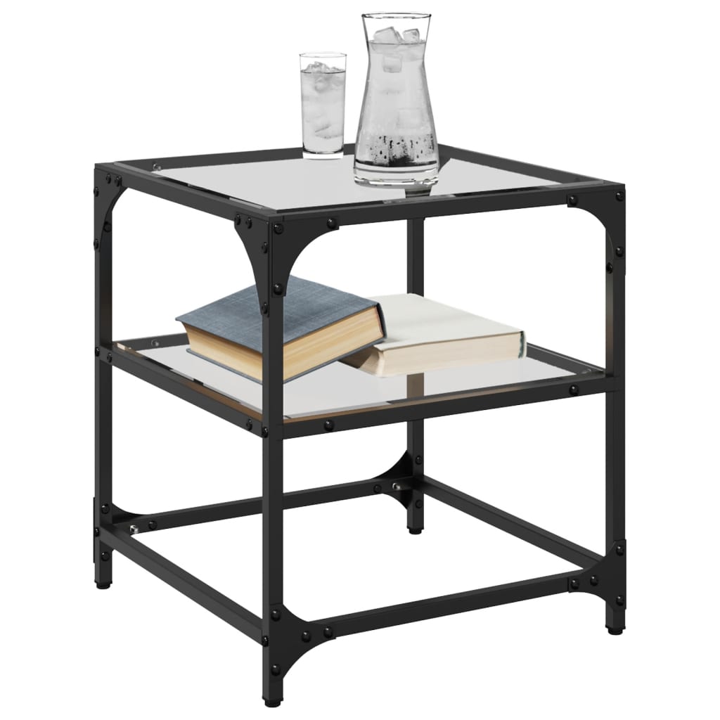 Salontafel met transparant glazen blad 40x40x45 cm staal is nu te koop bij PeponiXL, paradijselijk wonen!