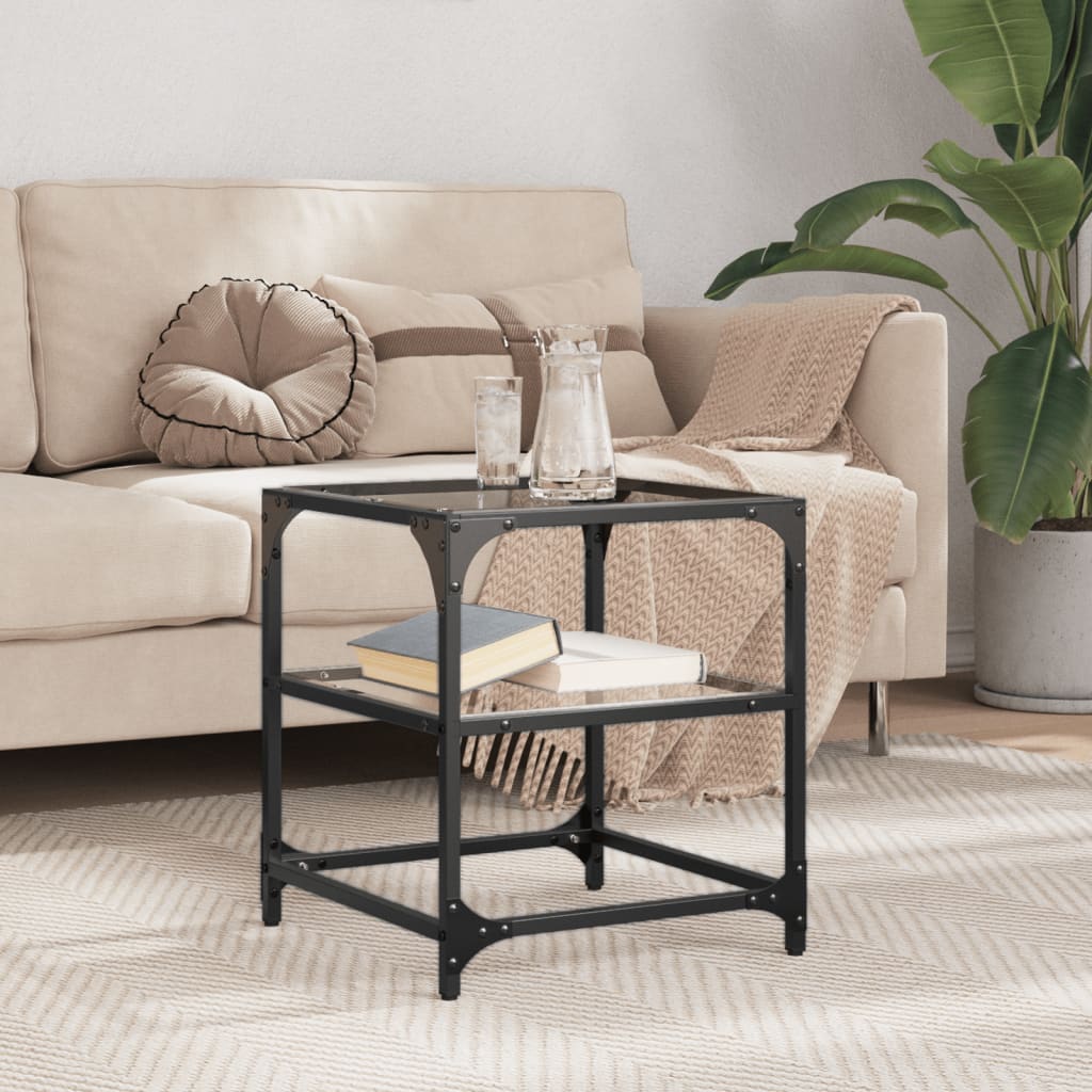 Salontafel met transparant glazen blad 40x40x45 cm staal is nu te koop bij PeponiXL, paradijselijk wonen!