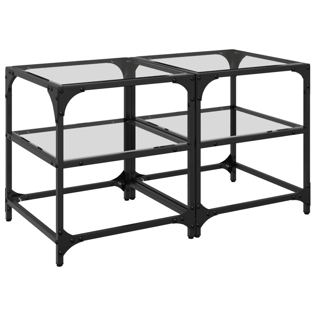 Salontafels 2 st met transparant glazen blad 40x40x45 cm staal is nu te koop bij PeponiXL, paradijselijk wonen!