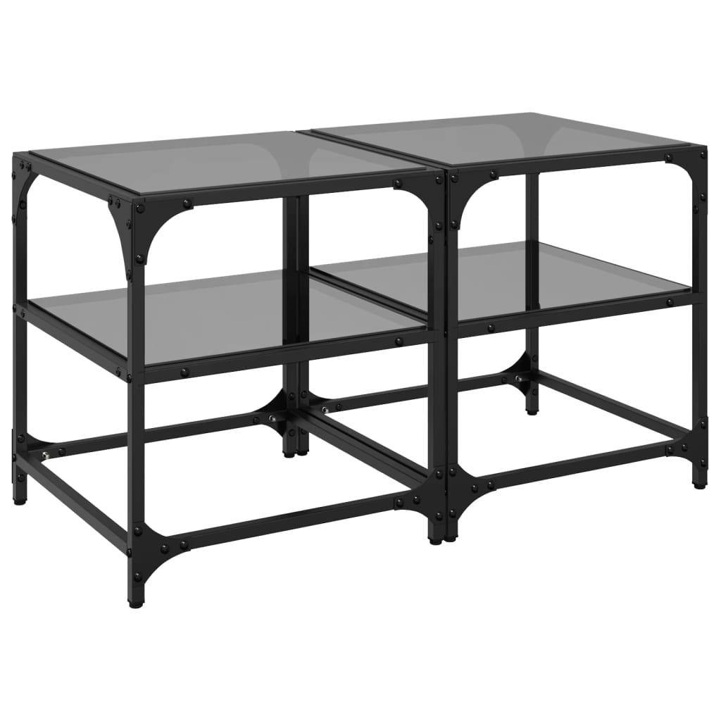 Salontafels 2 st met zwart glazen blad 40x40x45 cm staal is nu te koop bij PeponiXL, paradijselijk wonen!