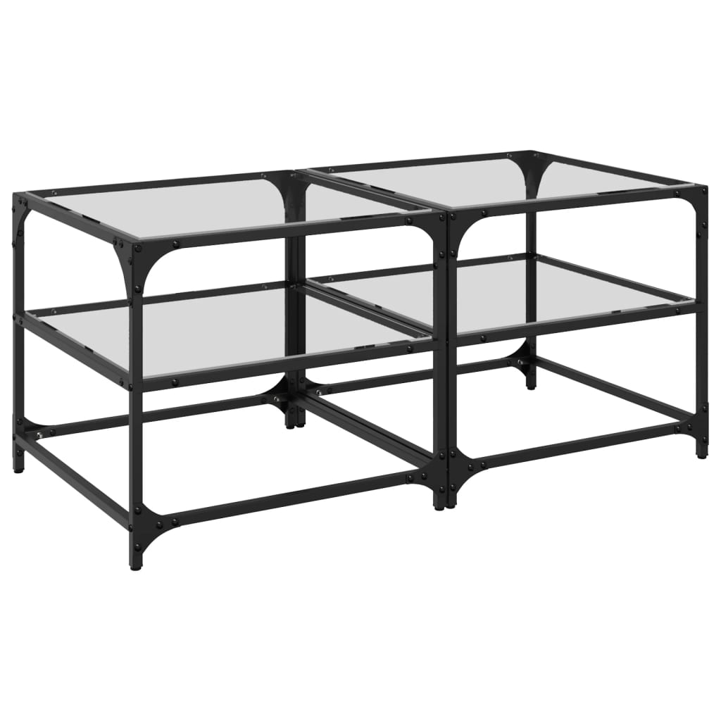 Salontafels 2 st met transparant glazen blad 50x50x45 cm staal is nu te koop bij PeponiXL, paradijselijk wonen!