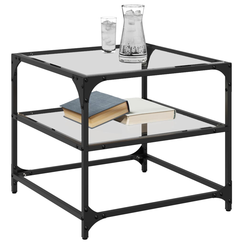 Salontafels 2 st met transparant glazen blad 50x50x45 cm staal is nu te koop bij PeponiXL, paradijselijk wonen!