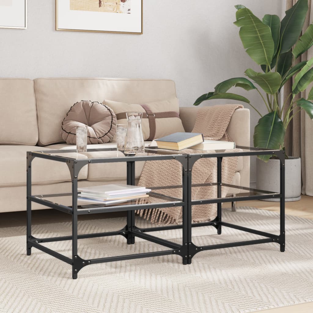 Salontafels 2 st met transparant glazen blad 50x50x45 cm staal is nu te koop bij PeponiXL, paradijselijk wonen!