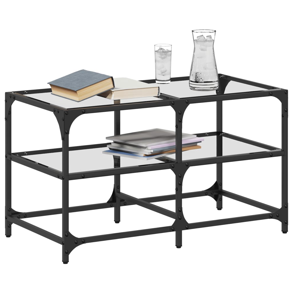 Salontafel met transparant glazen blad 78,5x40x45 cm staal is nu te koop bij PeponiXL, paradijselijk wonen!