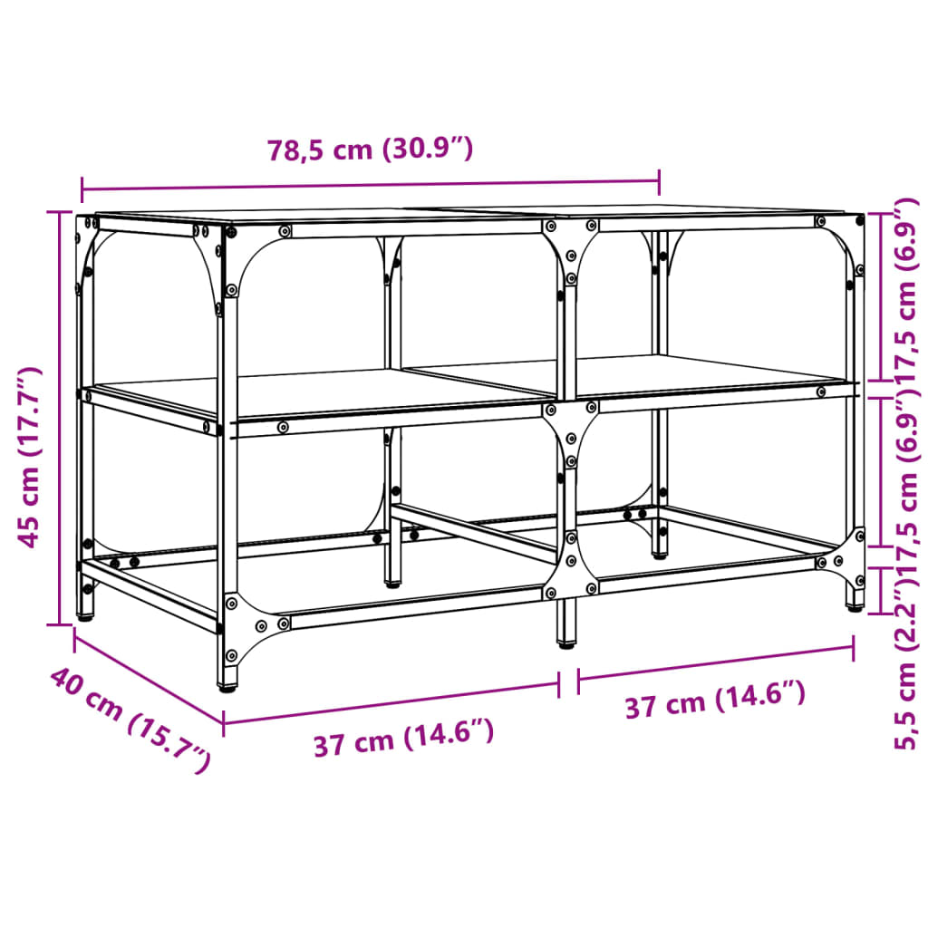 Salontafel met transparant glazen blad 78,5x40x45 cm staal is nu te koop bij PeponiXL, paradijselijk wonen!