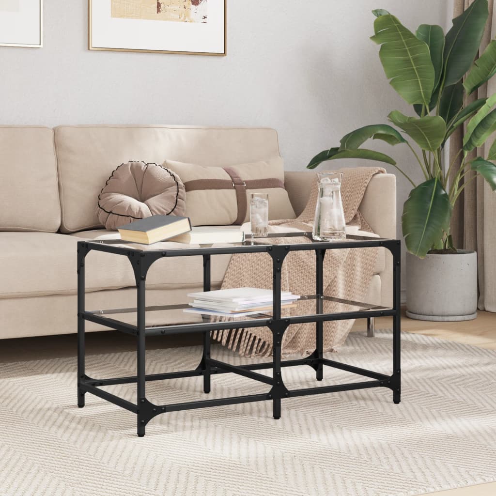 Salontafel met transparant glazen blad 78,5x40x45 cm staal is nu te koop bij PeponiXL, paradijselijk wonen!