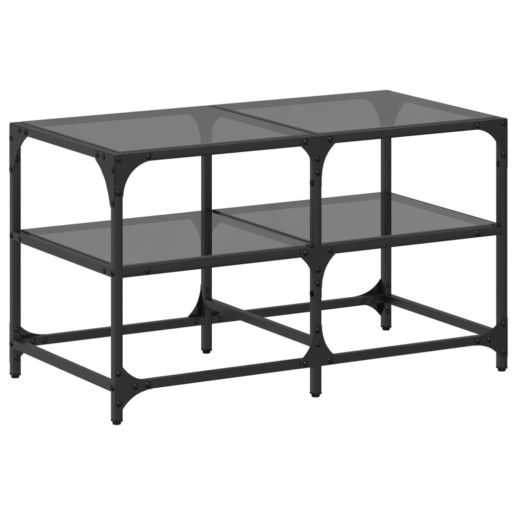 Salontafel met zwart glazen blad 78,5x40x45 cm staal is nu te koop bij PeponiXL, paradijselijk wonen!