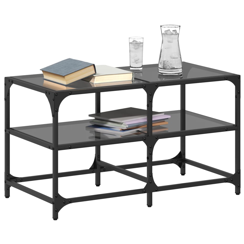 Salontafel met zwart glazen blad 78,5x40x45 cm staal is nu te koop bij PeponiXL, paradijselijk wonen!