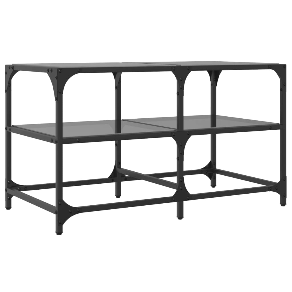 Salontafel met zwart glazen blad 78,5x40x45 cm staal is nu te koop bij PeponiXL, paradijselijk wonen!