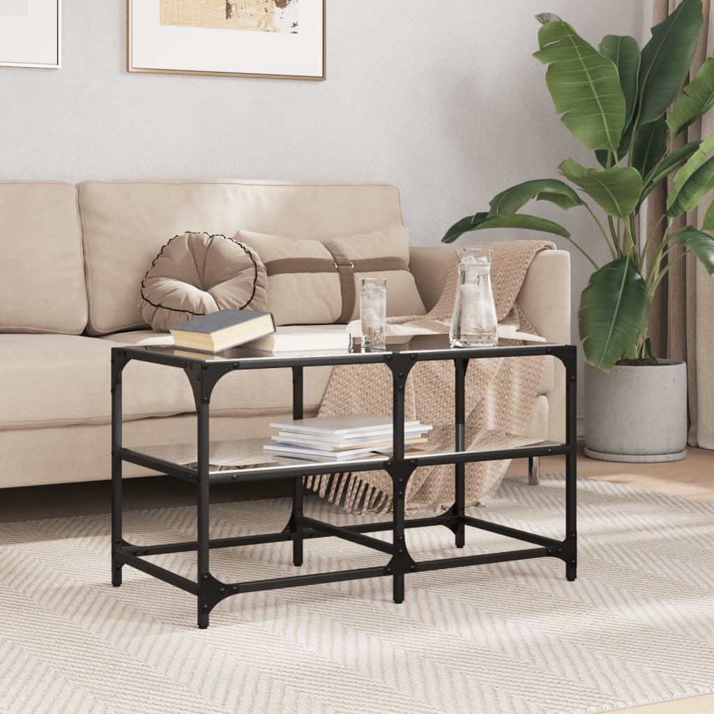 Salontafel met zwart glazen blad 78,5x40x45 cm staal is nu te koop bij PeponiXL, paradijselijk wonen!
