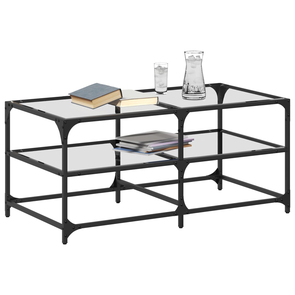 Salontafel met transparant glazen blad 98,5x50x45 cm staal is nu te koop bij PeponiXL, paradijselijk wonen!