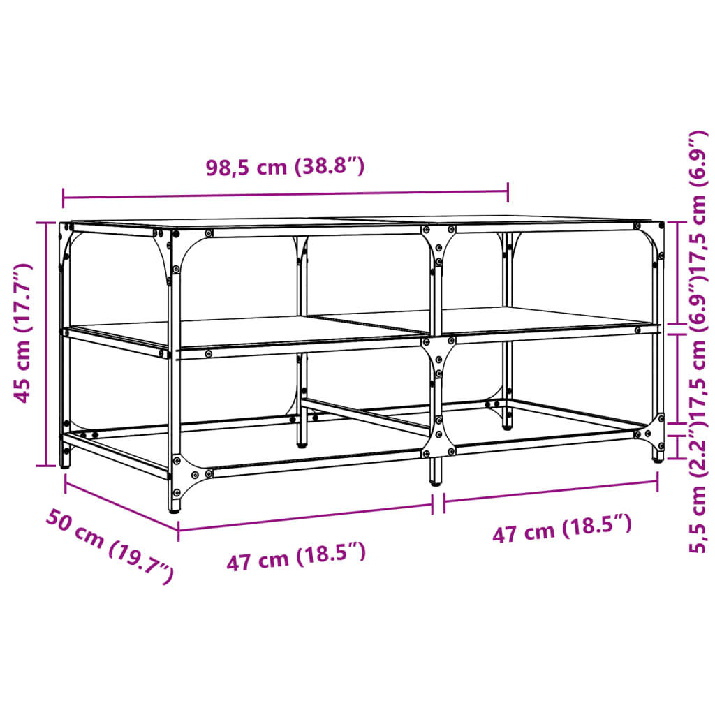 Salontafel met transparant glazen blad 98,5x50x45 cm staal is nu te koop bij PeponiXL, paradijselijk wonen!