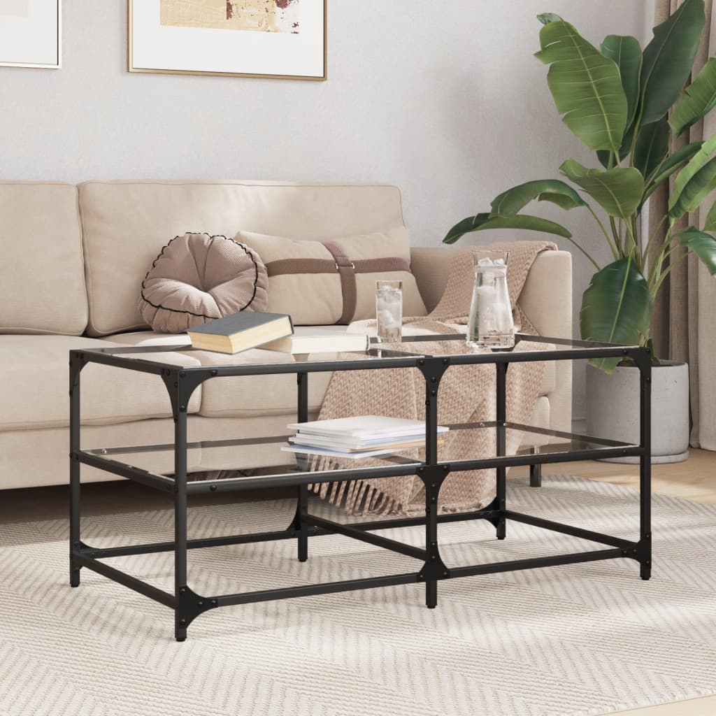 Salontafel met transparant glazen blad 98,5x50x45 cm staal is nu te koop bij PeponiXL, paradijselijk wonen!