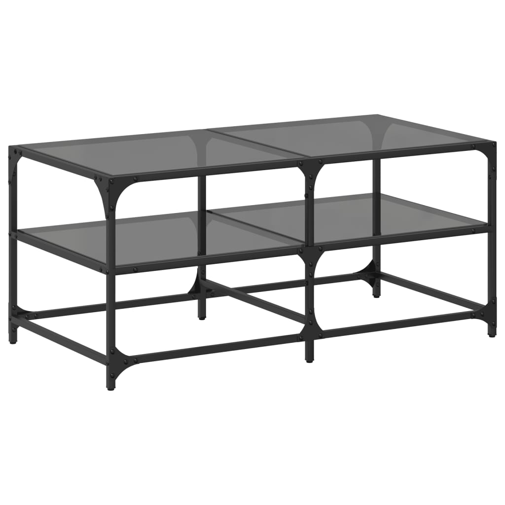 Salontafel met zwart glazen blad 98,5x50x45 cm staal is nu te koop bij PeponiXL, paradijselijk wonen!
