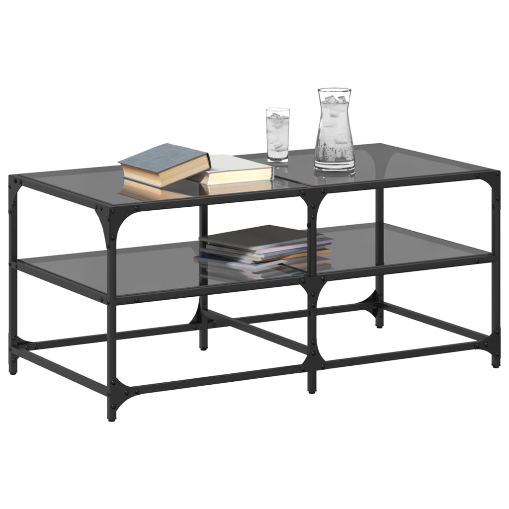 Salontafel met zwart glazen blad 98,5x50x45 cm staal is nu te koop bij PeponiXL, paradijselijk wonen!
