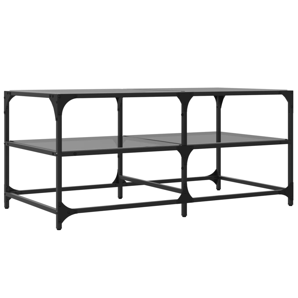 Salontafel met zwart glazen blad 98,5x50x45 cm staal is nu te koop bij PeponiXL, paradijselijk wonen!
