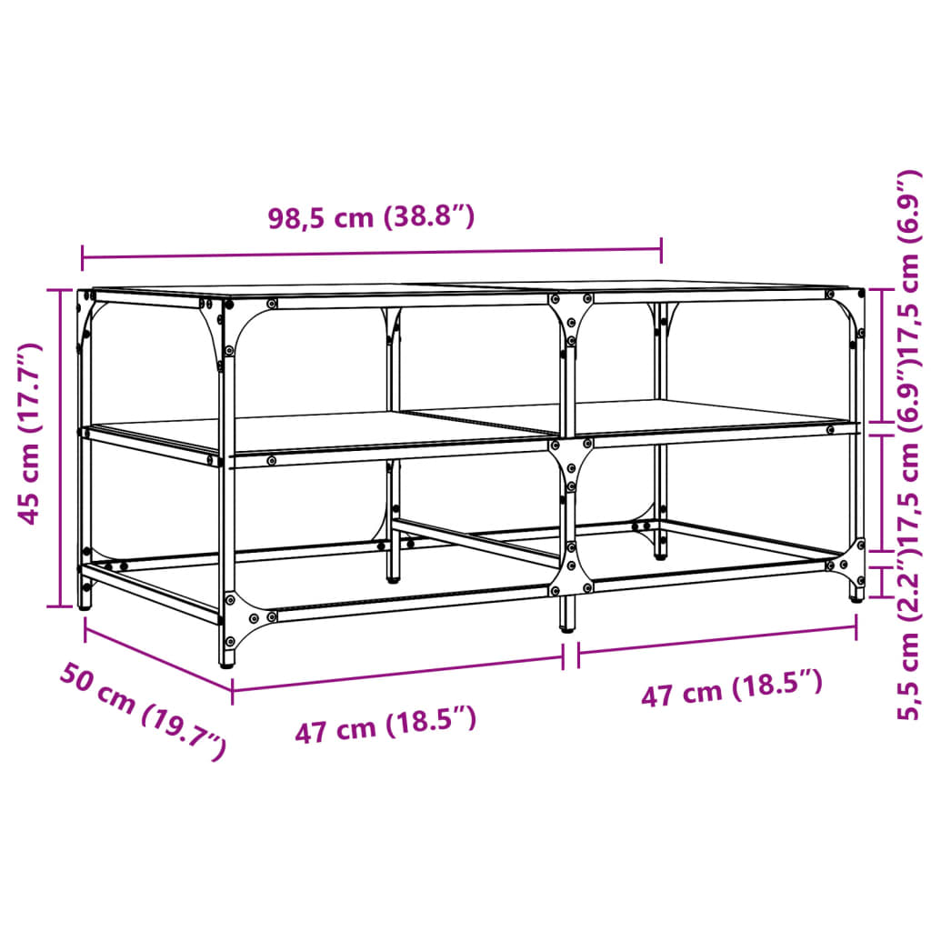 Salontafel met zwart glazen blad 98,5x50x45 cm staal is nu te koop bij PeponiXL, paradijselijk wonen!