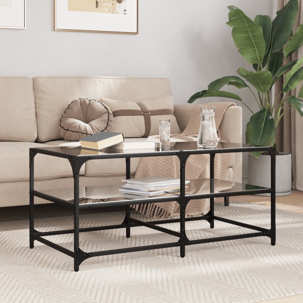 Salontafel met zwart glazen blad 98,5x50x45 cm staal is nu te koop bij PeponiXL, paradijselijk wonen!