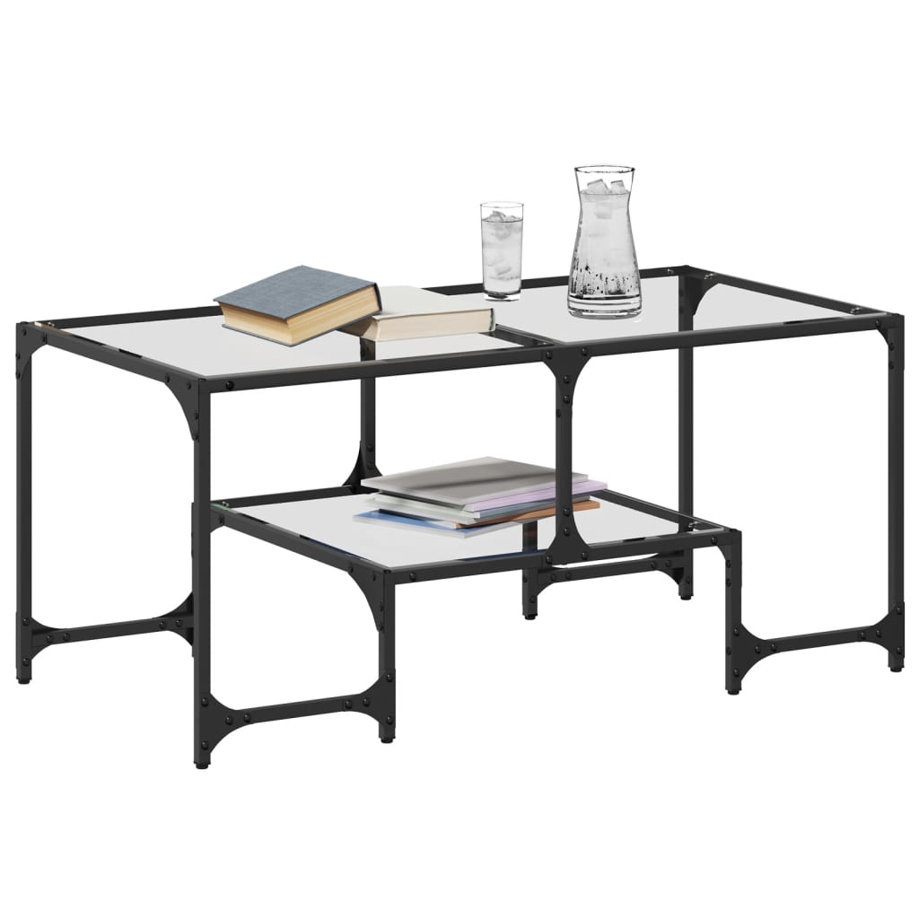 Salontafel met transparant glazen blad 98,5x50x45 cm staal is nu te koop bij PeponiXL, paradijselijk wonen!