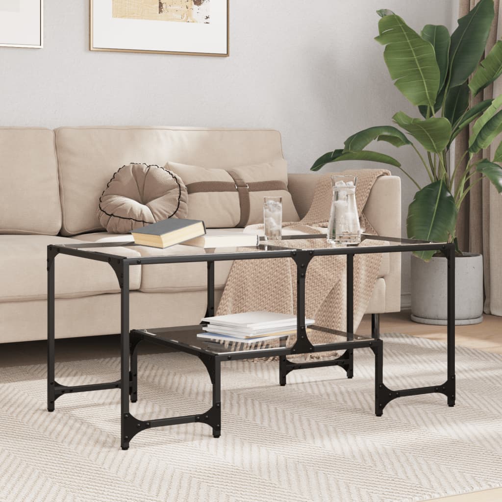Salontafel met transparant glazen blad 98,5x50x45 cm staal is nu te koop bij PeponiXL, paradijselijk wonen!