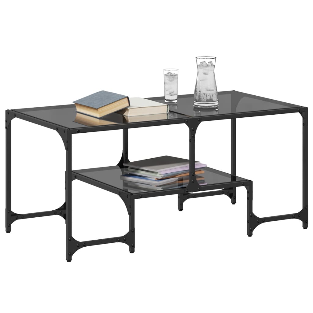 Salontafel met zwart glazen blad 98,5x50x45 cm staal is nu te koop bij PeponiXL, paradijselijk wonen!