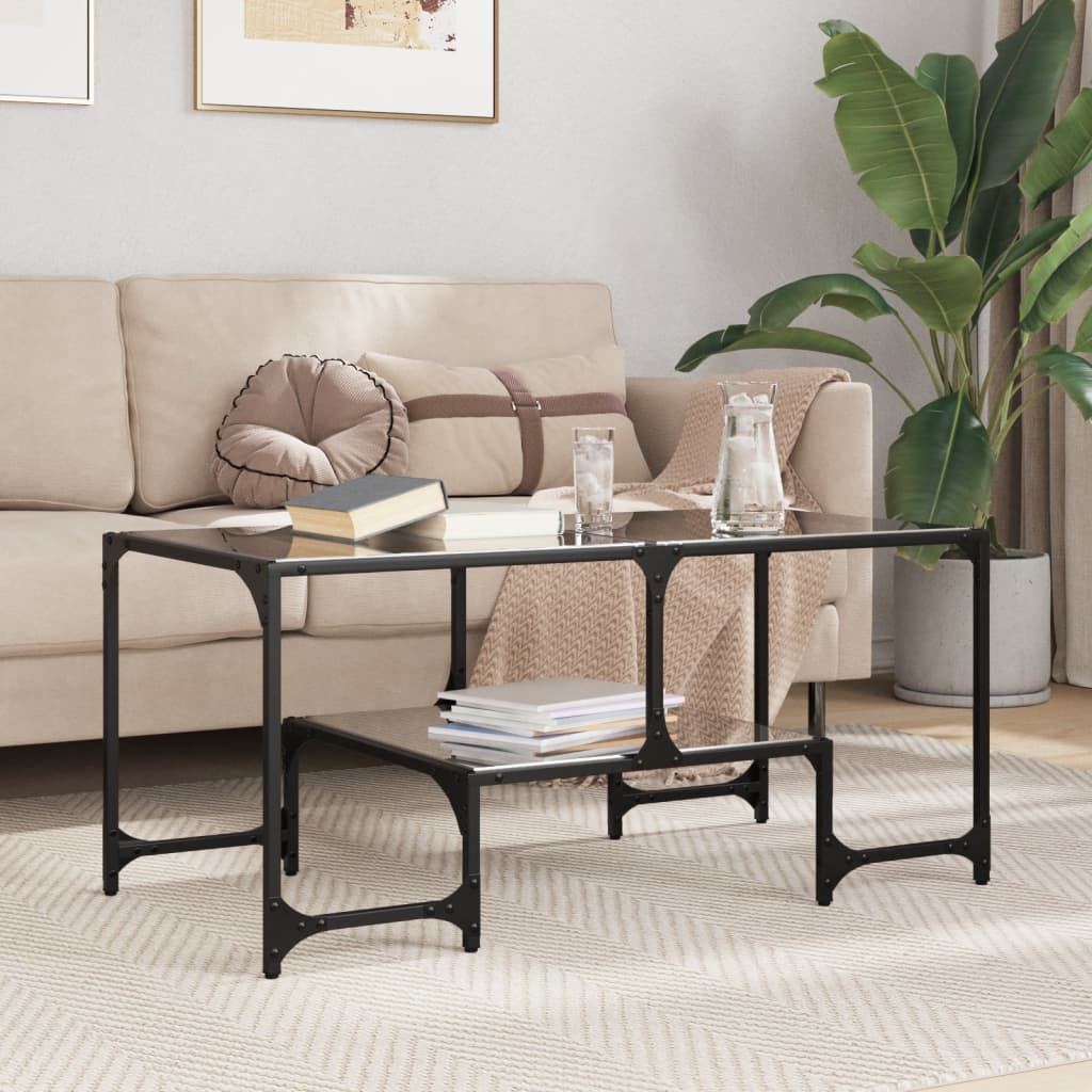 Salontafel met zwart glazen blad 98,5x50x45 cm staal is nu te koop bij PeponiXL, paradijselijk wonen!