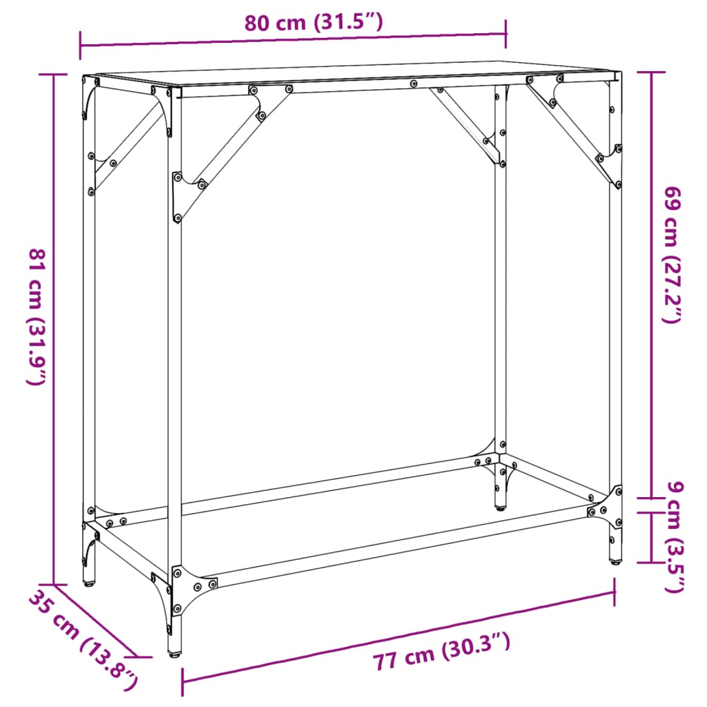 Wandtafel met transparant glazen blad 80x35x81 cm staal is nu te koop bij PeponiXL, paradijselijk wonen!