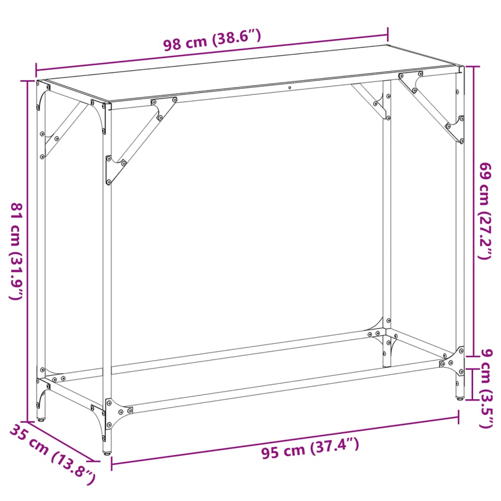 Wandtafel met transparant glazen blad 98x35x81 cm staal is nu te koop bij PeponiXL, paradijselijk wonen!