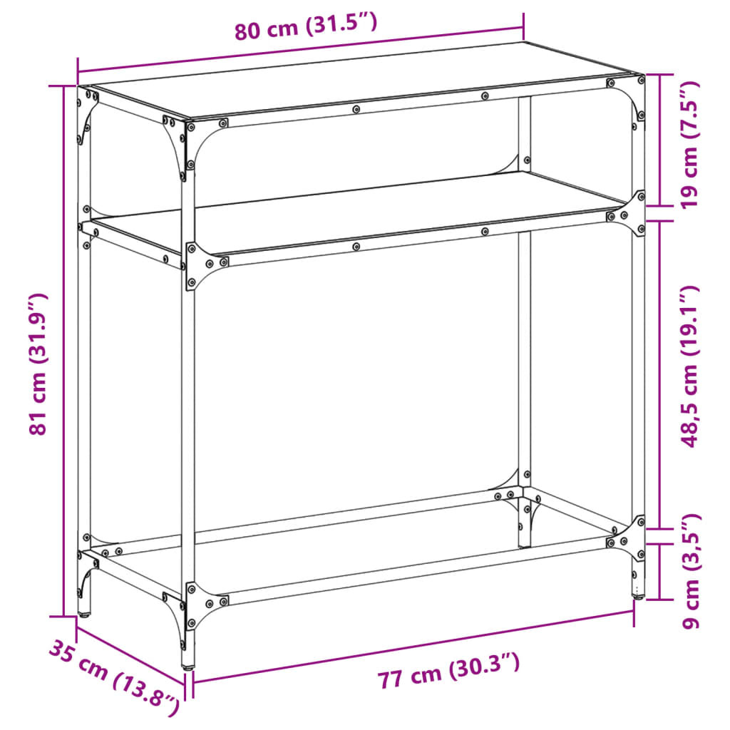 Wandtafel met zwart glazen blad 80x35x81 cm staal is nu te koop bij PeponiXL, paradijselijk wonen!