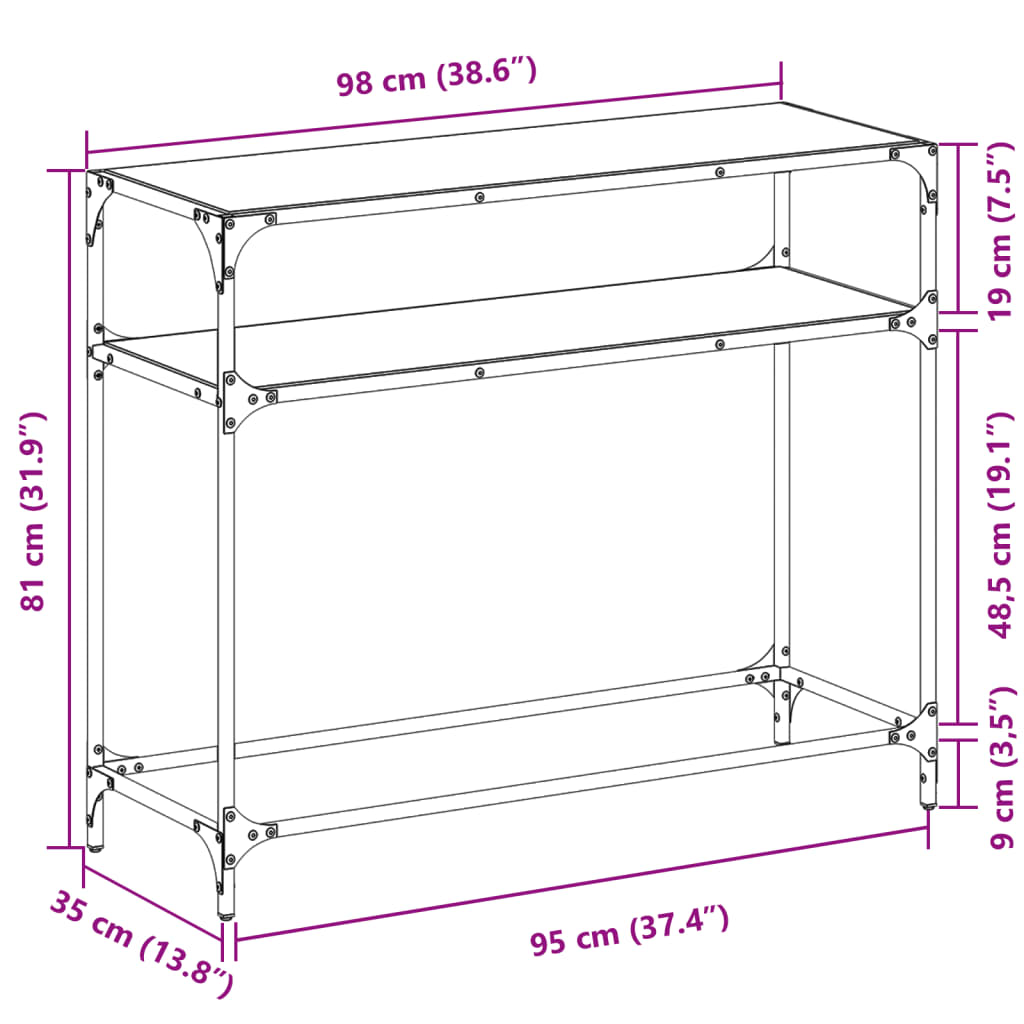 Wandtafel met zwart glazen blad 98x35x81 cm staal is nu te koop bij PeponiXL, paradijselijk wonen!