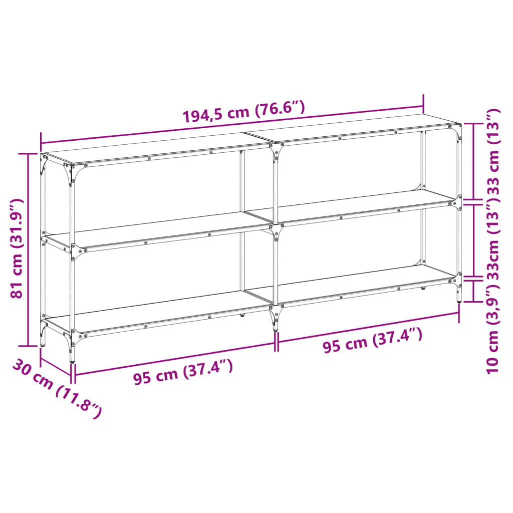 Wandtafel met transparant glazen blad 194,5x30x81 cm staal is nu te koop bij PeponiXL, paradijselijk wonen!