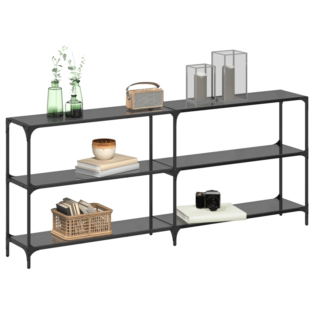 Wandtafel met zwart glazen blad 194,5x30x81 cm staal is nu te koop bij PeponiXL, paradijselijk wonen!