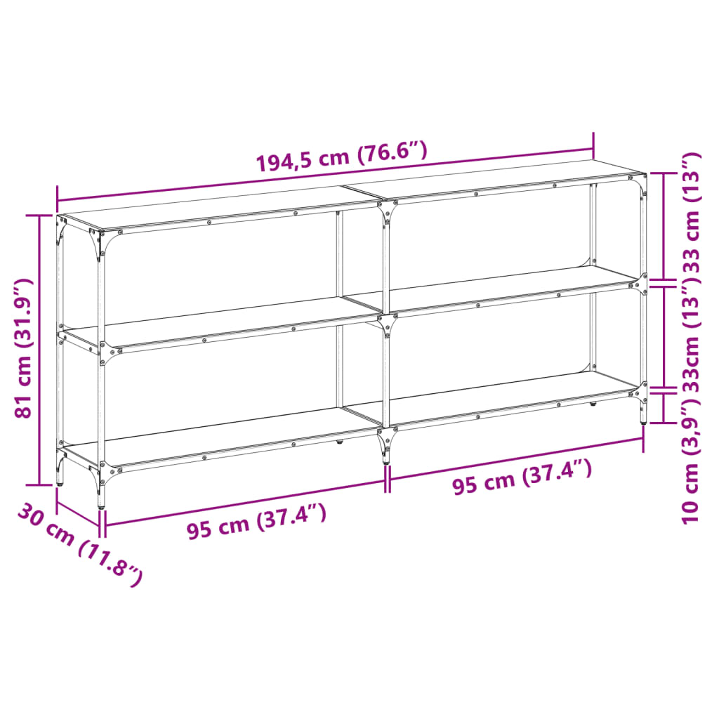 Wandtafel met zwart glazen blad 194,5x30x81 cm staal is nu te koop bij PeponiXL, paradijselijk wonen!