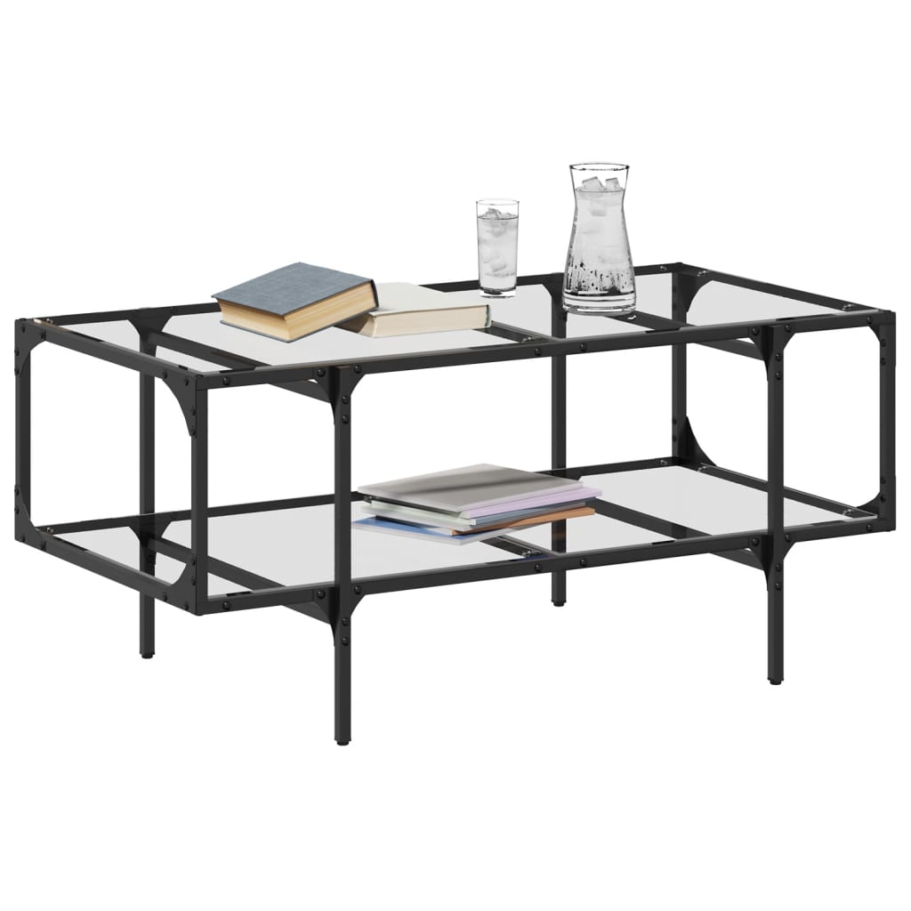 Salontafel met transparant glazen blad 98,5x50x45 cm staal is nu te koop bij PeponiXL, paradijselijk wonen!