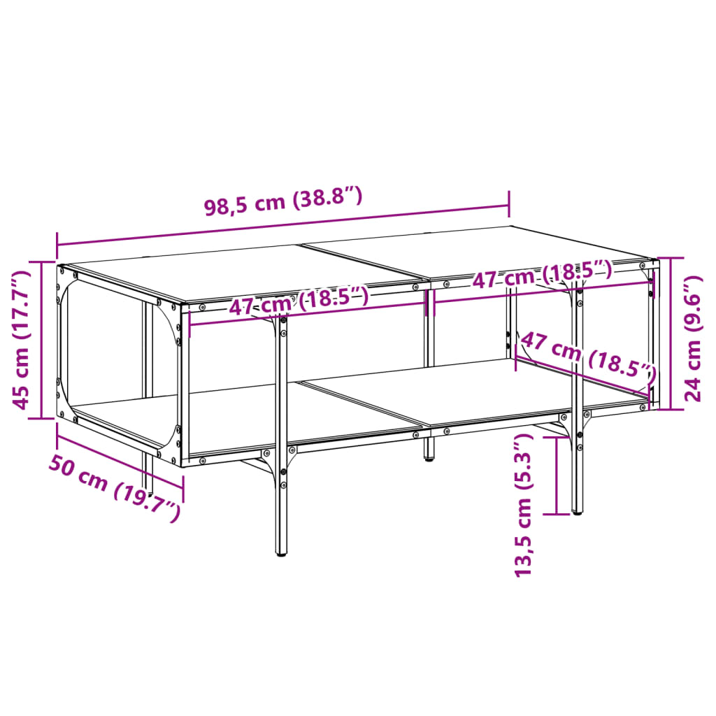 Salontafel met transparant glazen blad 98,5x50x45 cm staal is nu te koop bij PeponiXL, paradijselijk wonen!