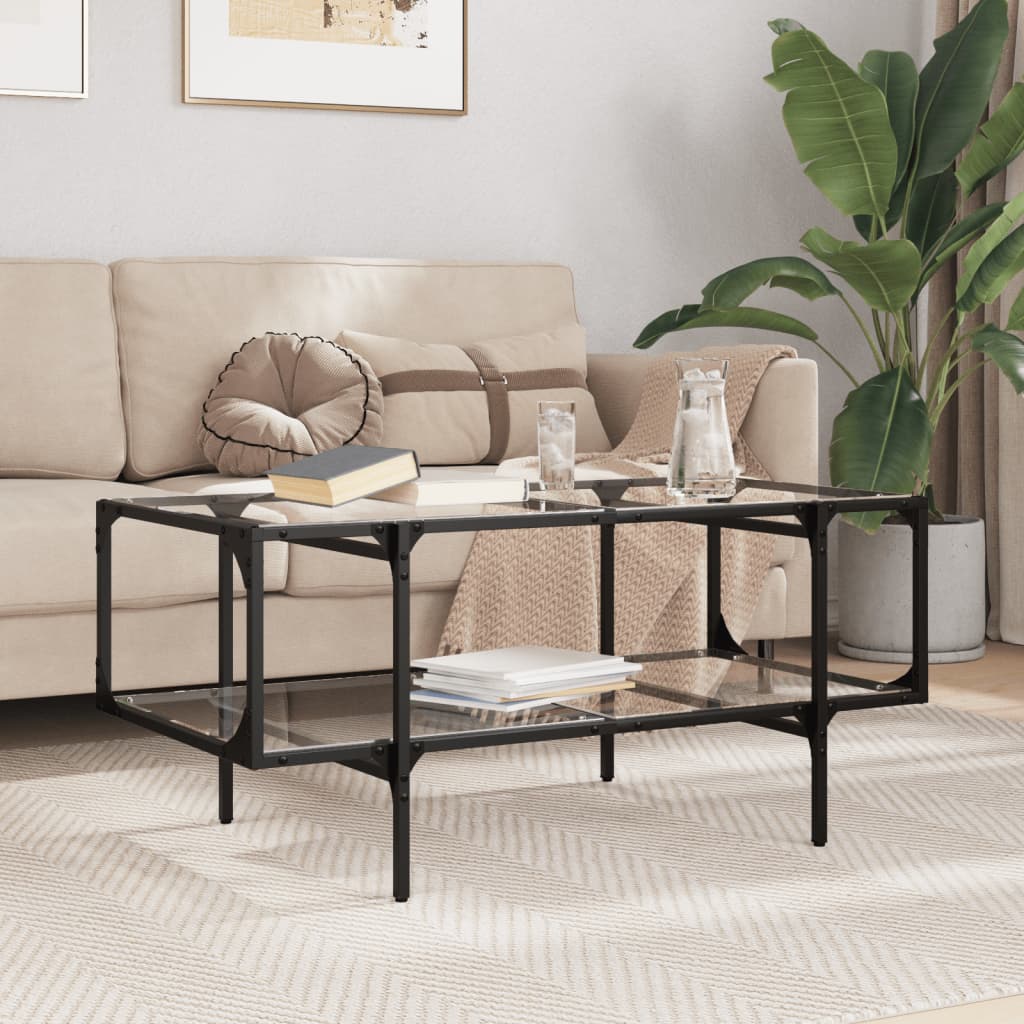 Salontafel met transparant glazen blad 98,5x50x45 cm staal is nu te koop bij PeponiXL, paradijselijk wonen!