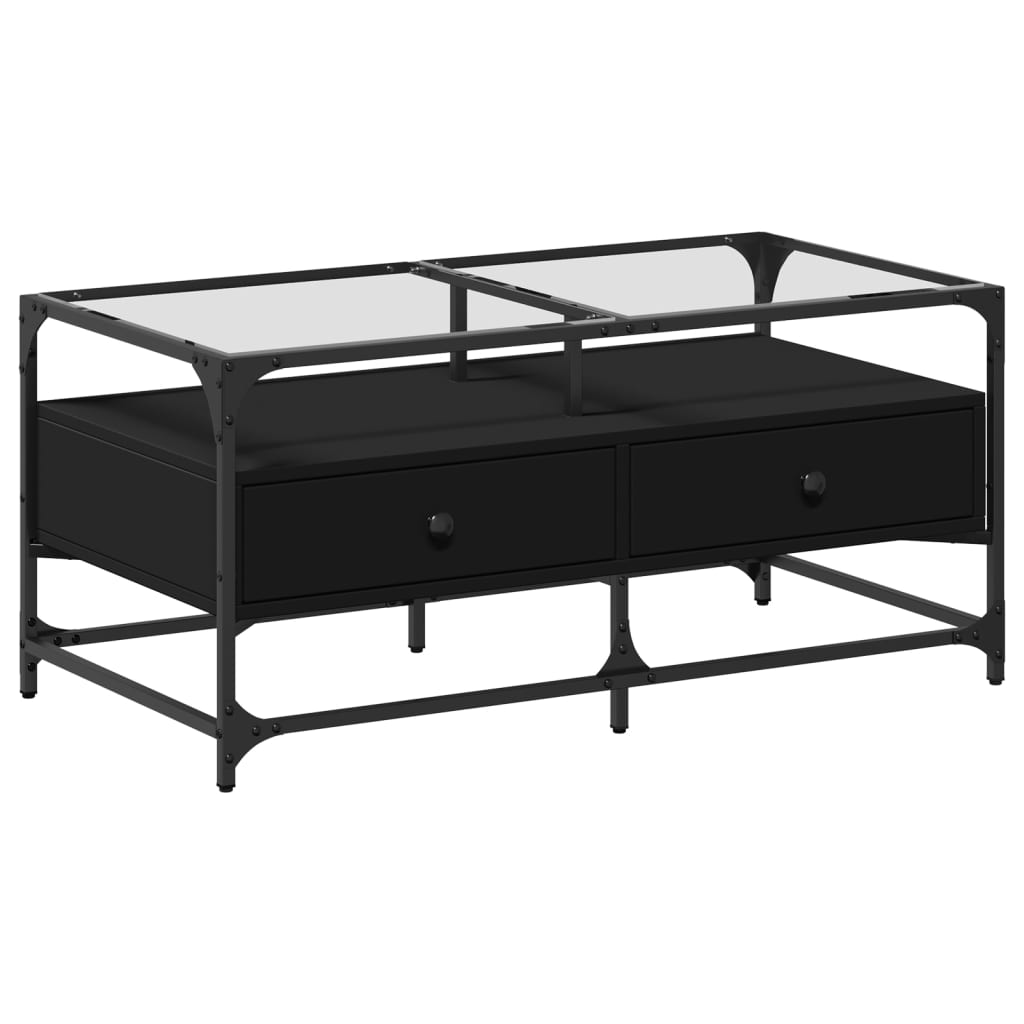 Salontafel met zwart glazen blad 98,5x50x45 cm staal is nu te koop bij PeponiXL, paradijselijk wonen!