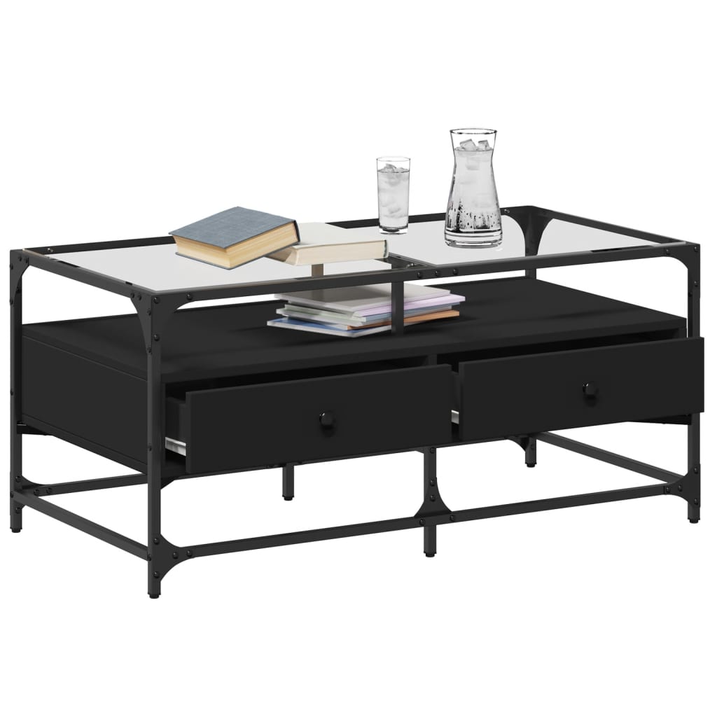 Salontafel met zwart glazen blad 98,5x50x45 cm staal is nu te koop bij PeponiXL, paradijselijk wonen!