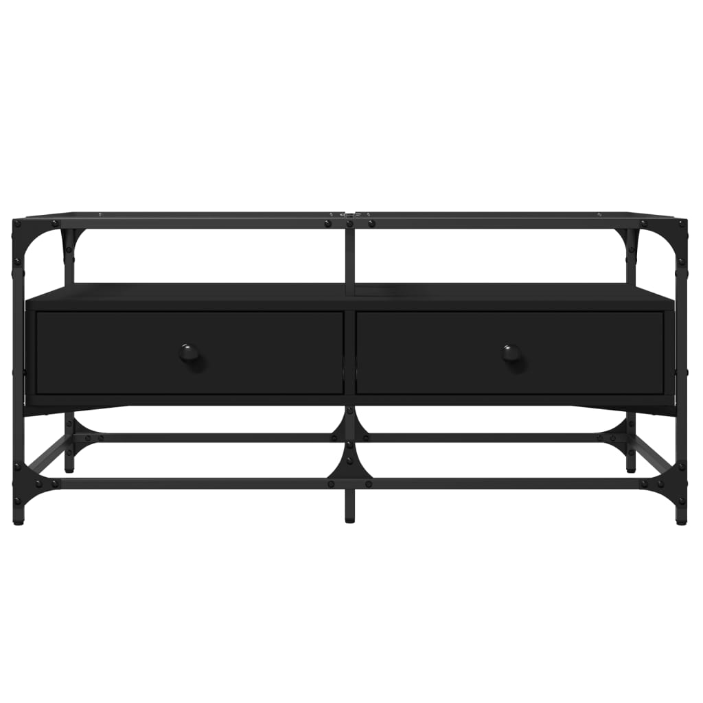 Salontafel met zwart glazen blad 98,5x50x45 cm staal is nu te koop bij PeponiXL, paradijselijk wonen!